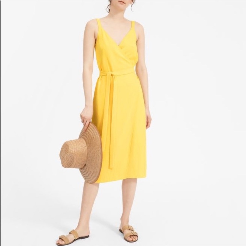 EVERLANE YELLOW TIE THIN STRAP WRAP SURPLICE NECK MIDI DRESS 00